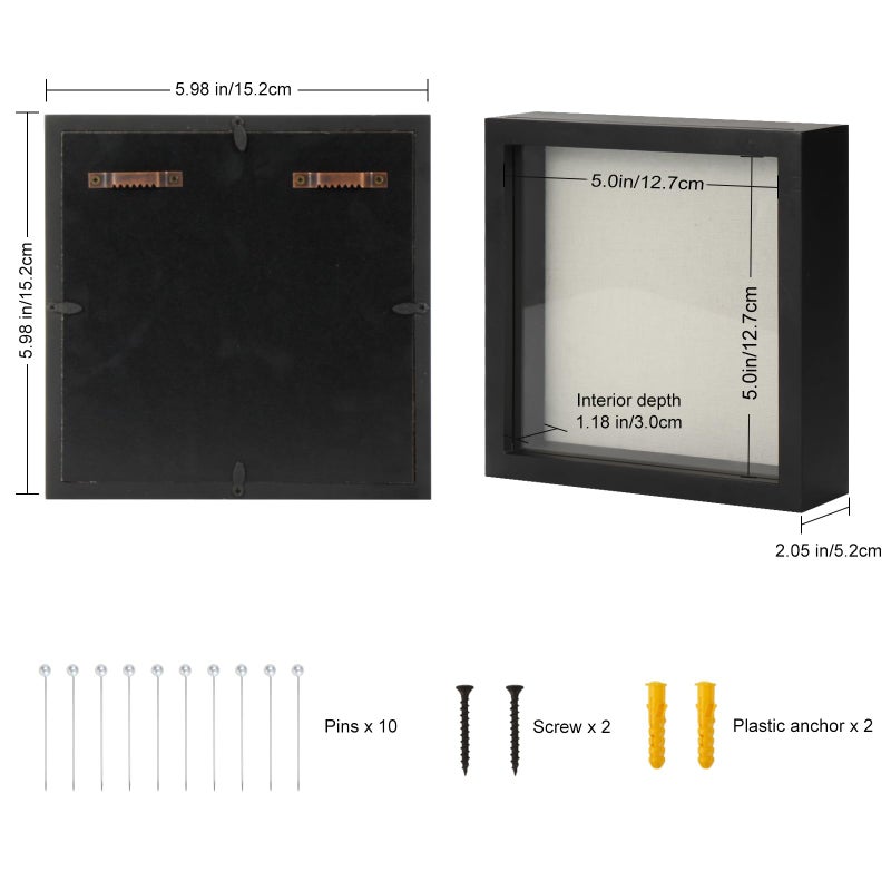 TJMOREE TJ.MOREE Small Shadow Box Frame 5 x 5 Shadowbox Display Case Wooden Picture Frame with Glass Pet Memorabilia Medals Photos for Wall and Tabletop - Black - Image 4